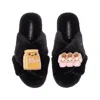 Laines London Women's Classic Slippers With Laines Lovables Eggs & Flour Brooches - Black In Black