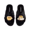 Laines London Women's Classic Slippers With Laines Loveables Coffee & Pancakes Brooches - Black In Black