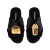 Laines London Women's Classic Slippers With Laines Loveables Coffee Beans & Frappe Brooches - Black In Black