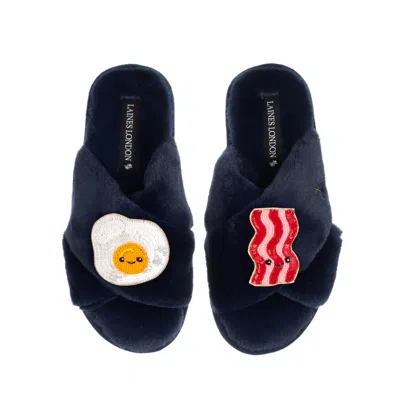 Laines London Women's Classic Slippers With Laines Loveables Egg & Bacon Brooches - Black