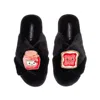 Laines London Women's Classic Slippers With Laines Loveables Jam & Toast Brooches - Black In Black