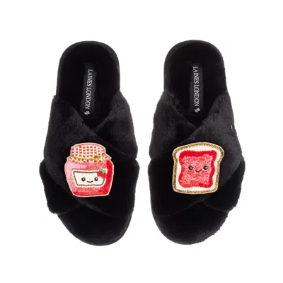 Laines London Women's Classic Slippers With Laines Loveables Jam & Toast Brooches - Black
