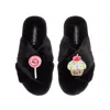 Laines London Women's Classic Slippers With Laines Loveables Lollipop & Cupcake Brooches - Black In Black