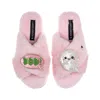 Laines London Women's Classic Slippers With Limited Edition Laines Lovables Boo The Ghost Halloween Brooches - Pin In Pink