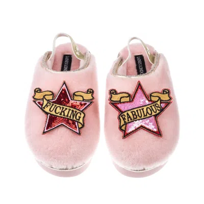 Laines London Women's Flatform Cloud Slippers With Red & Pink Fucking Fabulous Brooches - Dusky Pink