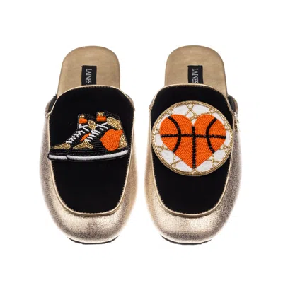 Laines London Women's Gold / Black Classic Mules With Basketball Lover Brooches - Black & Gold In Gold/black