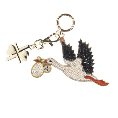 Laines London Women's Gold / Black / White New Baby Stork Hand-beaded Bag Charm - Light Skin In Gold/black/white