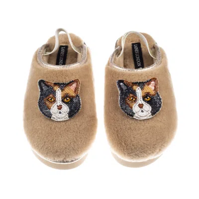 Laines London Women's Gold / Brown / Neutrals Flatform Cloud Slippers With Double Calico British Shorthair Cat Bro