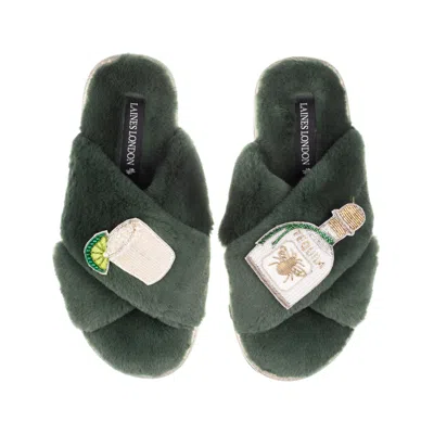 Laines London Women's Gold / Green Classic Laines Slippers With Agave Tequila Brooches - Limited Edition Green In Multi