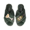 Laines London Women's Gold / Green Classic Laines Slippers With Dom Darling Champagne Brooches - Limited Edition G In Green