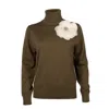 Laines London Women's Gold / Green / Neutrals Laines Couture Embellished Cream Corsage Knitted Roll Neck Jumper - In Gold/green