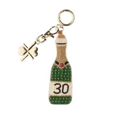 Laines London Women's Gold / Green / White Milestone Birthday Champagne Hand-beaded Bag Charm - 30th In Multi