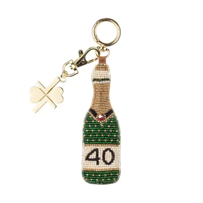 Laines London Women's Gold / Green / White Milestone Birthday Champagne Hand-beaded Bag Charm - 40th In Multi