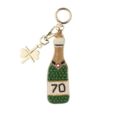 Laines London Women's Gold / Green / White Milestone Birthday Champagne Hand-beaded Bag Charm - 70th In Multi