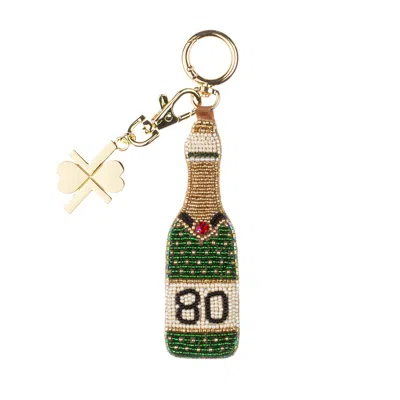 Laines London Women's Gold / Green / White Milestone Birthday Champagne Hand-beaded Bag Charm - 80th In Multi