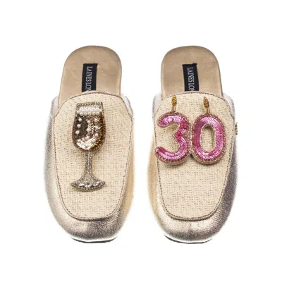 Laines London Women's Gold / Neutrals Classic Mules With 30th Birthday & Glass Of Champagne Brooches - Cream & Gol