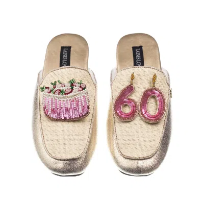 Laines London Women's Gold / Neutrals Classic Mules With 60th Birthday & Cake Brooches - Cream & Gold