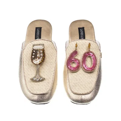 Laines London Women's Gold / Neutrals Classic Mules With 60th Birthday & Glass Of Champagne Brooches - Cream & Gol