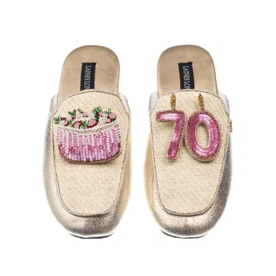 Laines London Women's Gold / Neutrals Classic Mules With 70th Birthday & Cake Brooches - Cream & Gold