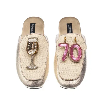 Laines London Women's Gold / Neutrals Classic Mules With 70th Birthday & Glass Of Champagne Brooches - Cream & Gol