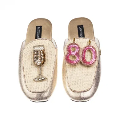 Laines London Women's Gold / Neutrals Classic Mules With 80th Birthday & Glass Of Champagne Brooches - Cream & Gol