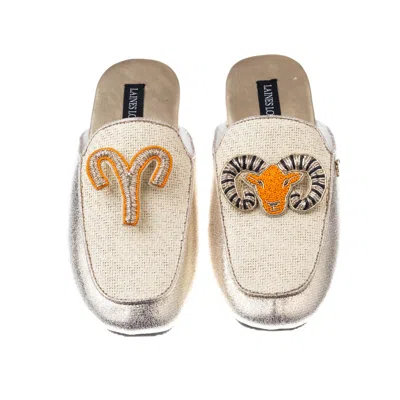 Laines London Women's Gold / Neutrals Classic Mules With Aries Zodiac Brooches - Cream & Gold