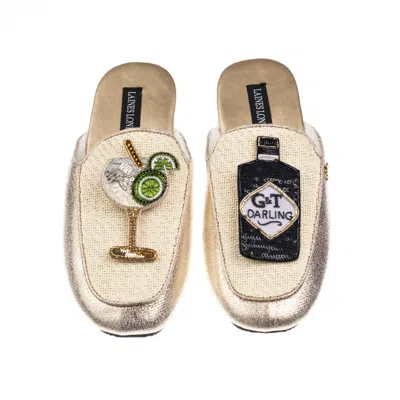 Laines London Women's Gold / Neutrals Classic Mules With Botanical Gin & Glass Brooches - Cream & Gold