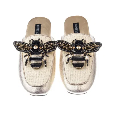 Laines London Women's Gold / Neutrals Classic Mules With Double Black Bee Brooches - Cream & Gold