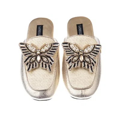 Laines London Women's Gold / Neutrals Classic Mules With Double Butterfly Brooches - Cream & Gold