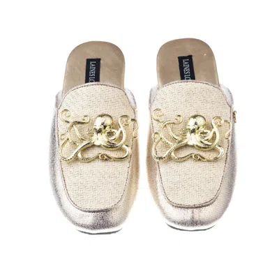 Laines London Women's Gold / Neutrals Classic Mules With Double Gold Octopus Brooches - Cream & Gold
