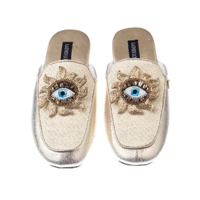 Laines London Women's Gold / Neutrals Classic Mules With Double Sun Eye Brooches - Cream & Gold