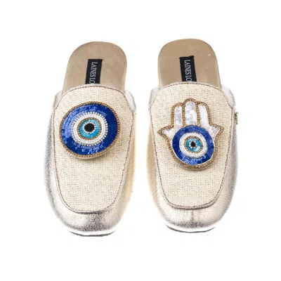 Laines London Women's Gold / Neutrals Classic Mules With Evil Eye & Hamsa Brooches - Cream & Gold