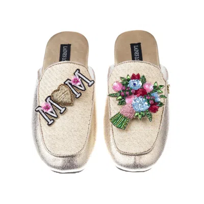 Laines London Women's Gold / Neutrals Classic Mules With Flower Bouquet & Mum/ Mom Brooches - Cream & Gold