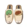 Laines London Women's Gold / Neutrals Classic Mules With Hedgehog & Oak Tree Brooches - Cream & Gold In Gold