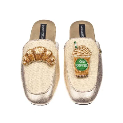 Laines London Women's Gold / Neutrals Classic Mules With Iced Coffee & Croissant Brooches - Cream & Gold