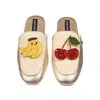 Laines London Women's Gold / Neutrals Classic Mules With Laines Loveables Banana & Cherry Brooches - Cream & Gold In Gold