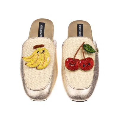 Laines London Women's Gold / Neutrals Classic Mules With Laines Loveables Banana & Cherry Brooches - Cream & Gold