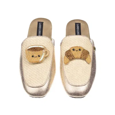 Laines London Women's Gold / Neutrals Classic Mules With Laines Loveables Coffee & Croissant Broooches - Cream & G