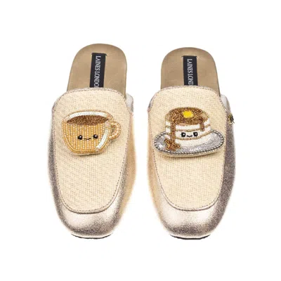 Laines London Women's Gold / Neutrals Classic Mules With Laines Loveables Coffee & Pancakes Brooches - Cream & Gol