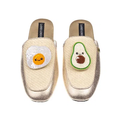 Laines London Women's Gold / Neutrals Classic Mules With Laines Loveables Egg & Avocado Brooches - Cream & Gold