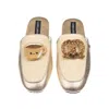 Laines London Women's Gold / Neutrals Classic Mules With Laines Loveables Hot Chocolate & Pretzel Brooches - Cream In Gold