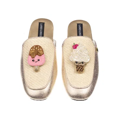 Laines London Women's Gold / Neutrals Classic Mules With Laines Loveables Ice Lolly & Ice Cream Brooches - Cream &