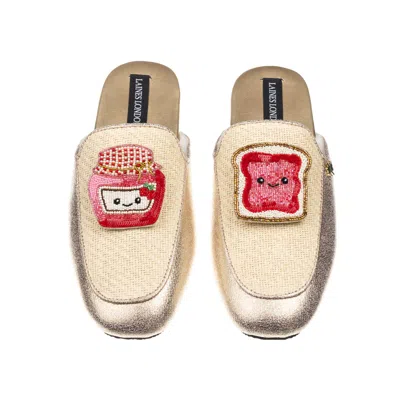 Laines London Women's Gold / Neutrals Classic Mules With Laines Loveables Jam & Toast Brooches - Cream & Gold