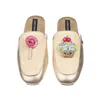 Laines London Women's Gold / Neutrals Classic Mules With Laines Loveables Lollipop & Cupcake Brooches - Cream & Go In Gold