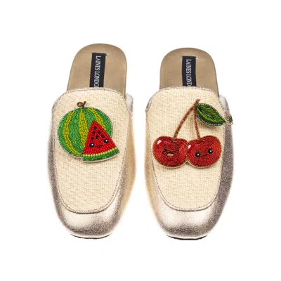 Laines London Women's Gold / Neutrals Classic Mules With Laines Loveables Watermelon & Cherry Brooches - Cream & G