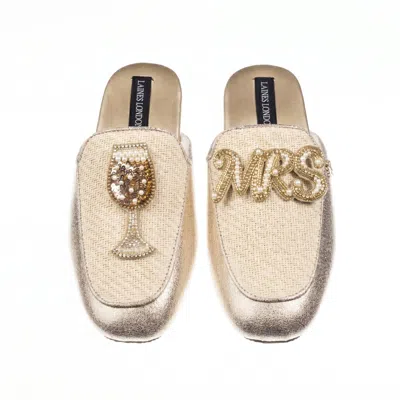 Laines London Women's Gold / Neutrals Classic Mules With Mrs & Champagne Brooches - Cream & Gold