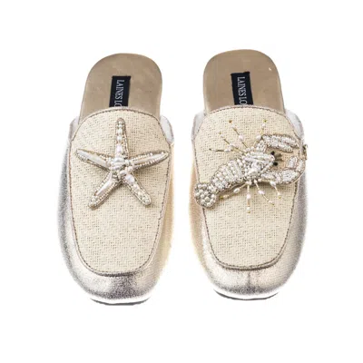 Laines London Women's Gold / Neutrals Classic Mules With Pearl Starfish & Lobster Brooches - Cream & Gold
