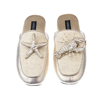 Laines London Women's Neutrals / Gold Classic Mules With Pearl Starfish & Lobster Brooches - Cream & Gold
