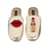 Laines London Women's Gold / Neutrals Classic Mules With Red Lipstick & Lips Brooches - Cream & Gold In Gold