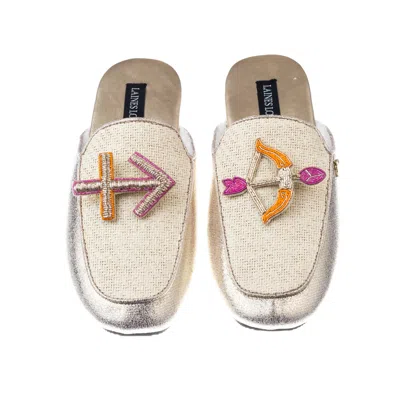 Laines London Women's Gold / Neutrals Classic Mules With Sagittarius Zodiac Brooches - Cream & Gold